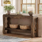 Console à 2 niveaux de 160 cm avec pieds festonnés, marron foncé/marron clair