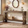 Console à 2 niveaux de 160 cm avec pieds festonnés, marron foncé/marron clair