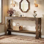 Console à 2 niveaux de 160 cm avec pieds festonnés, marron foncé/marron clair