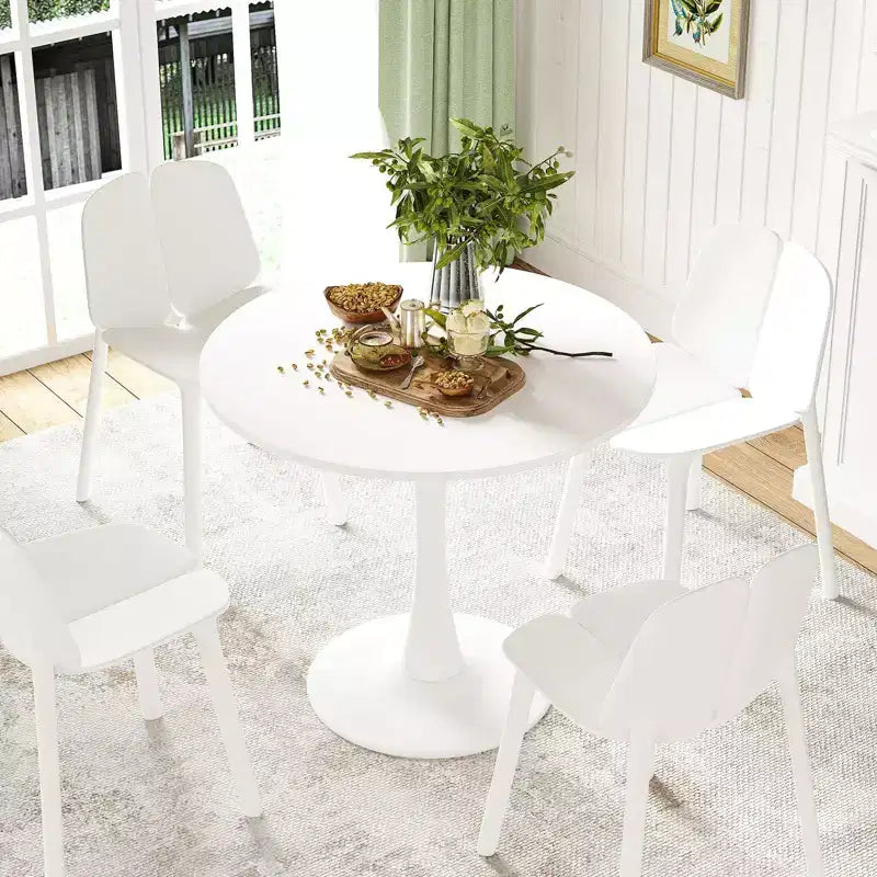 Table de salle à manger ronde noire/blanche avec plateau en bois, pied central en métal, 2 à 4 places