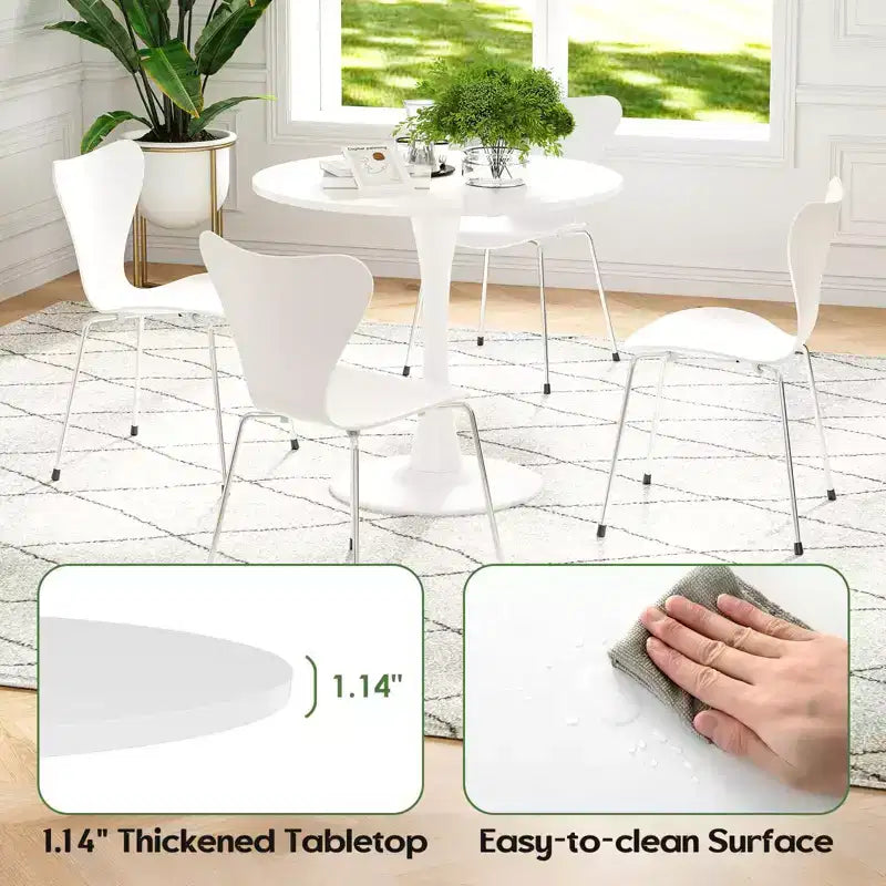 Table de salle à manger ronde noire/blanche avec plateau en bois, pied central en métal, 2 à 4 places