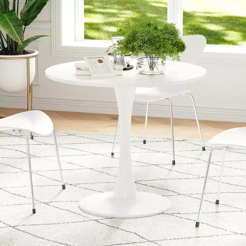 Table de salle à manger ronde noire/blanche avec plateau en bois, pied central en métal, 2 à 4 places