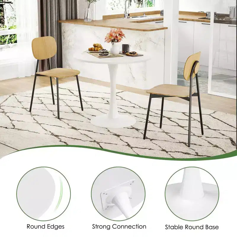 Table de salle à manger ronde noire/blanche avec plateau en bois, pied central en métal, 2 à 4 places