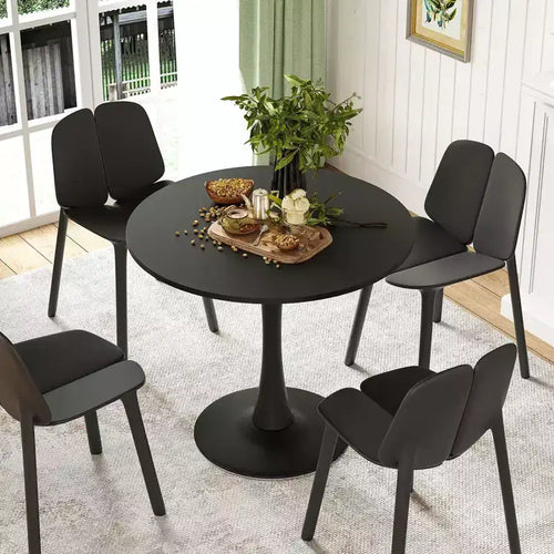Table de salle à manger ronde noire/blanche avec plateau en bois, pied central en métal, 2 à 4 places