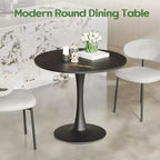 Table de salle à manger ronde noire/blanche avec plateau en bois, pied central en métal, 2 à 4 places