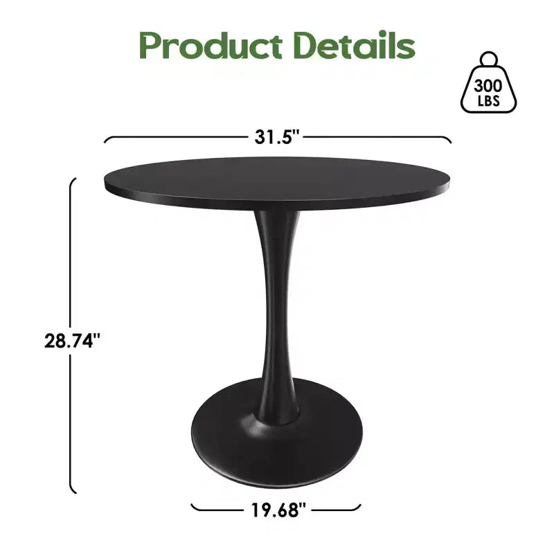 Table de salle à manger ronde noire/blanche avec plateau en bois, pied central en métal, 2 à 4 places