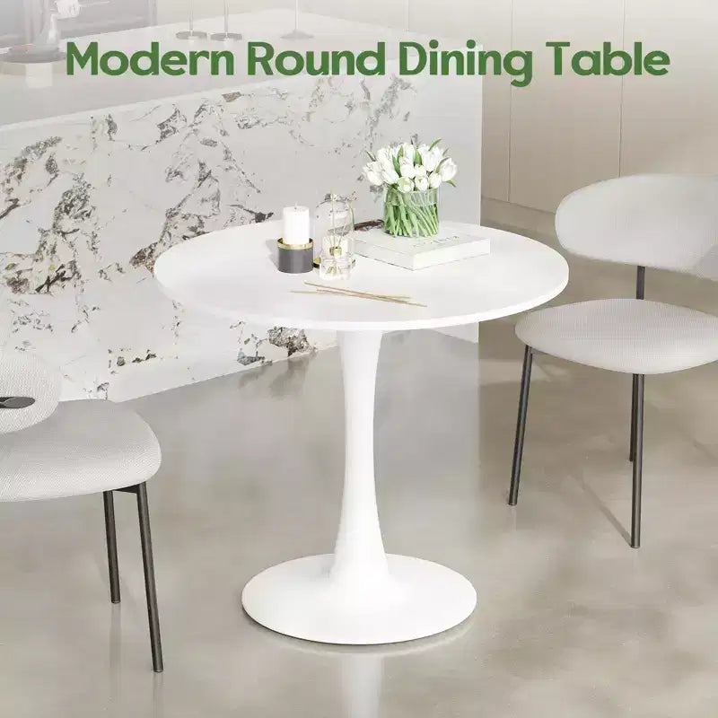 Table de salle à manger ronde noire/blanche avec plateau en bois, pied central en métal, 2 à 4 places