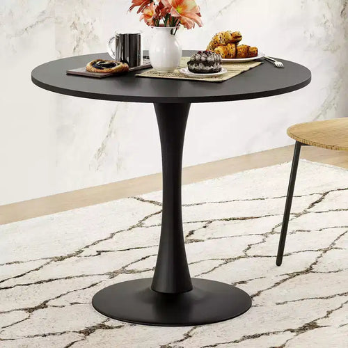 Okak Modern Dining Table with Wooden Top for 2-4 People, Kitchen Table with Metal Pedestal Base, Round Table for Dining Room, Kitchen