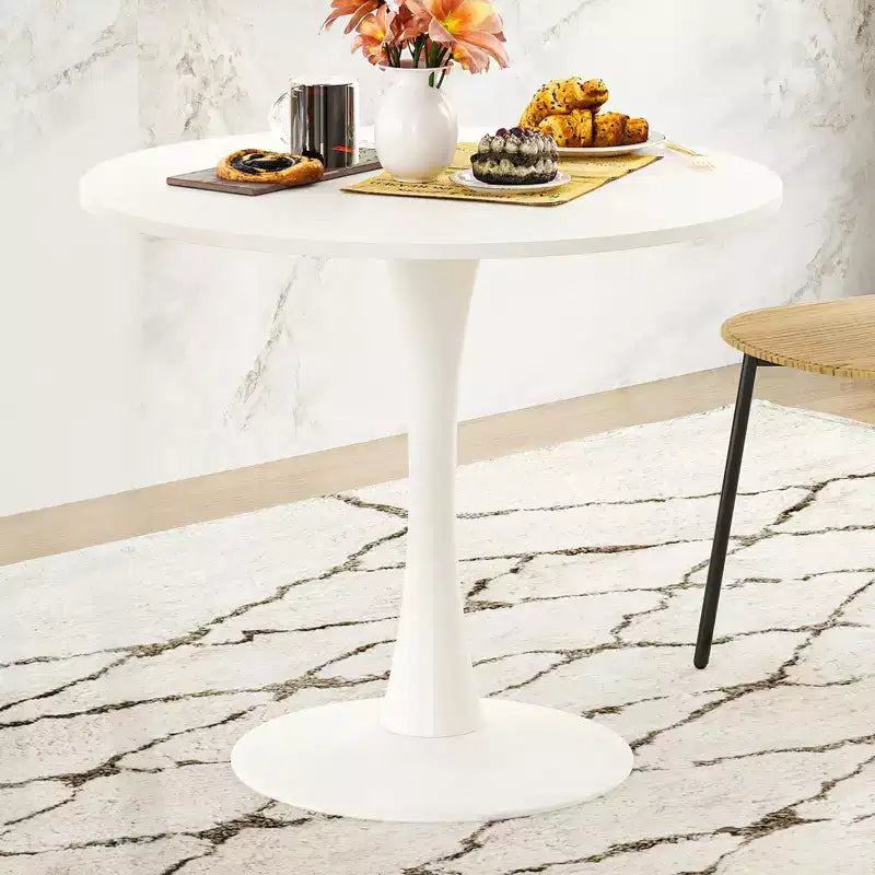 Table de salle à manger ronde noire/blanche avec plateau en bois, pied central en métal, 2 à 4 places