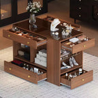 Closet Island with 6 Drawers, Glass Top White Dresser for Bedroom, Jewelry Center Island Display Cabinet,Wardrobe Walk-in Closet Island for Cloakroom