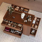 Armoire îlot à plateau en verre blanc avec 6 tiroirs – Commode de chambre à coucher individuelle