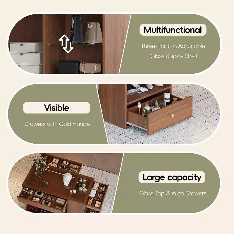 Armoire îlot à plateau en verre blanc avec 6 tiroirs – Commode de chambre à coucher individuelle