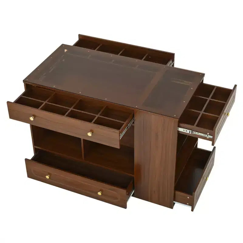 Armoire îlot à plateau en verre blanc avec 6 tiroirs – Commode de chambre à coucher individuelle