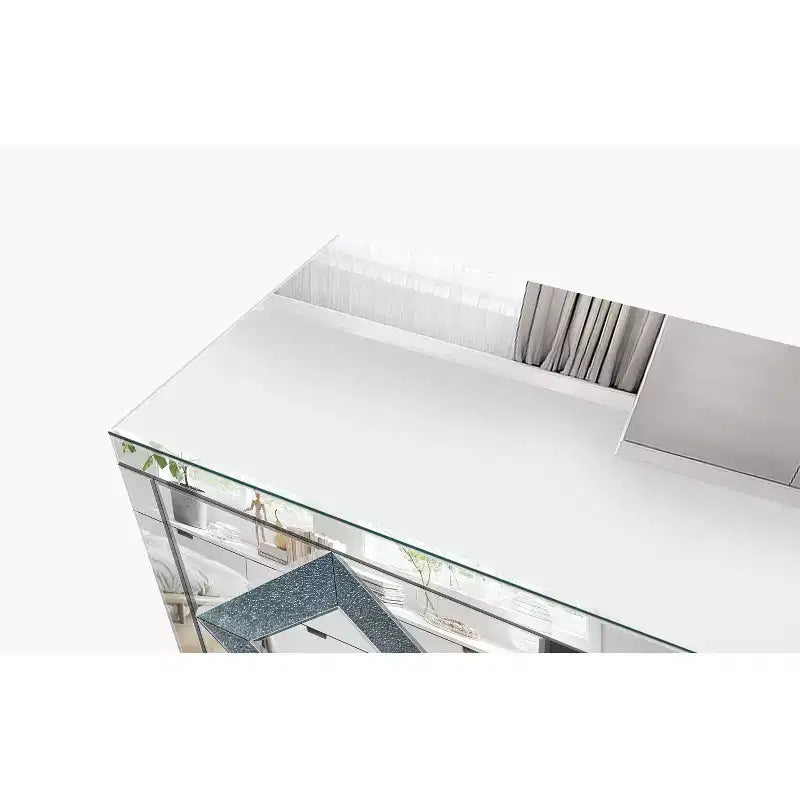 Meuble TV miroir argenté avec portes en verre diamant, convient pour 1 TV jusqu'à 50"
