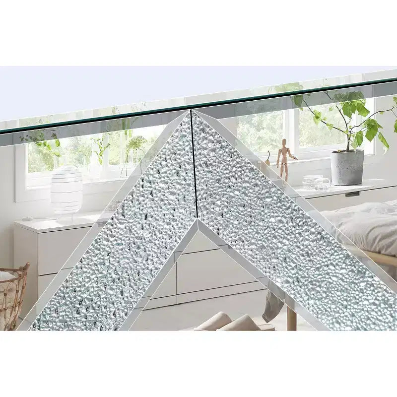 Meuble TV miroir argenté avec portes en verre diamant, convient pour 1 TV jusqu'à 50"
