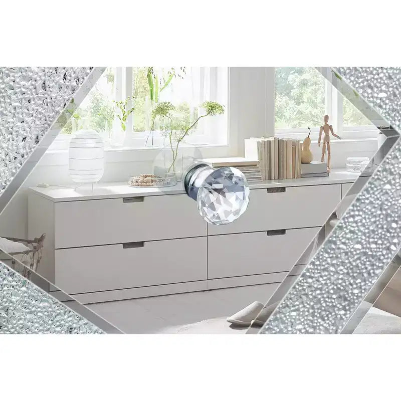 Meuble TV miroir argenté avec portes en verre diamant, convient pour 1 TV jusqu'à 50"