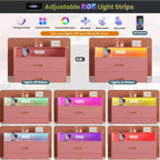 Commode haute à 5 tiroirs avec lumière LED et station de charge – Noir / Rose / Rétro / Blanc