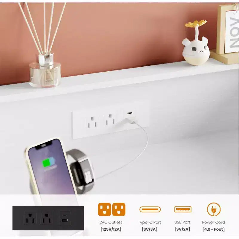 Commode haute à 5 tiroirs avec lumière LED et station de charge – Noir / Rose / Rétro / Blanc