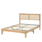 Arched Rattan Wooden Bed Frame with Headboard & Footboard, Modern Wingback Headboard with Strong Wooden Slats Support, No Box Spring Needed