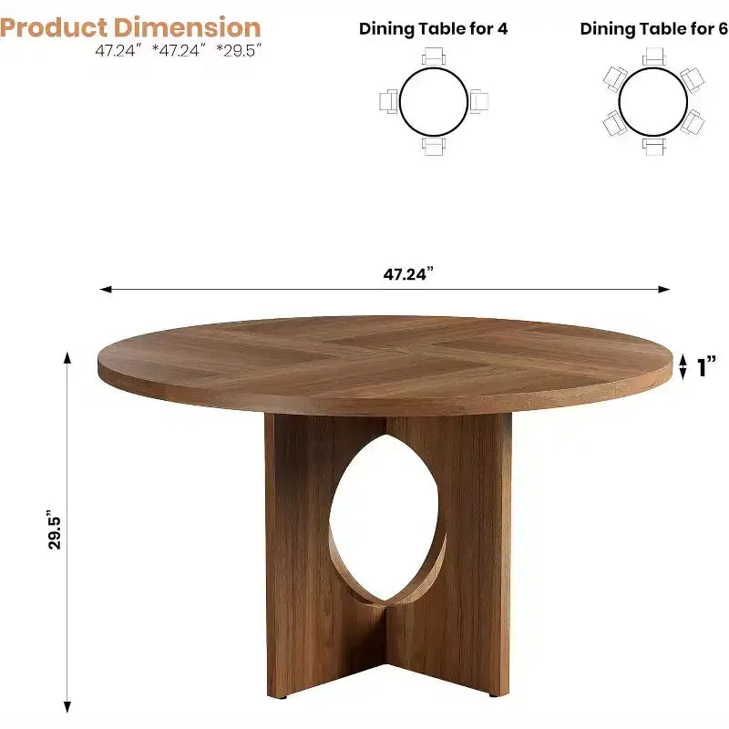 Table de salle à manger ronde de 119,4 cm, noir/brun/brun rougeâtre, piédestal, 4-6 places