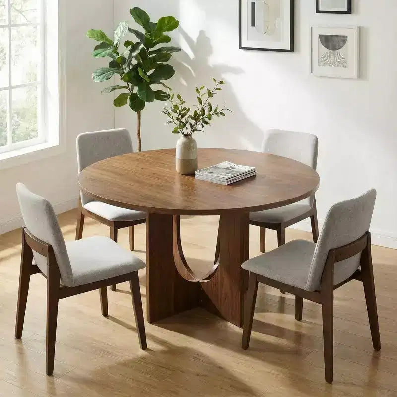 Table de salle à manger ronde de 119,4 cm, noir/brun/brun rougeâtre, piédestal, 4-6 places