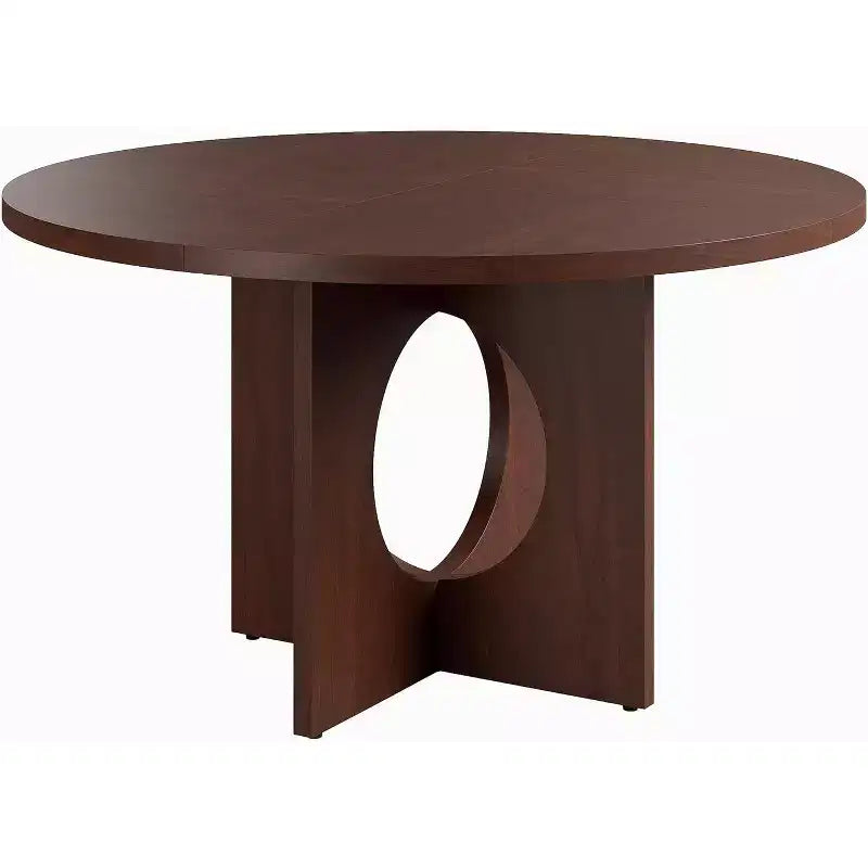 Table de salle à manger ronde de 119,4 cm, noir/brun/brun rougeâtre, piédestal, 4-6 places