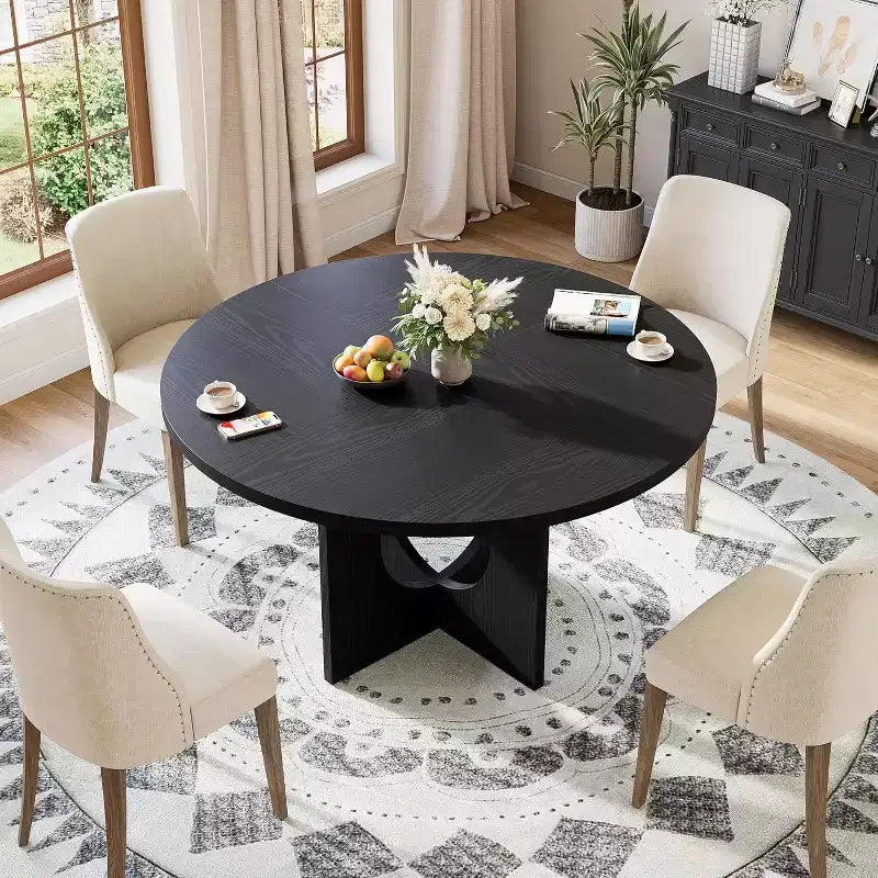 Table de salle à manger ronde de 119,4 cm, noir/brun/brun rougeâtre, piédestal, 4-6 places