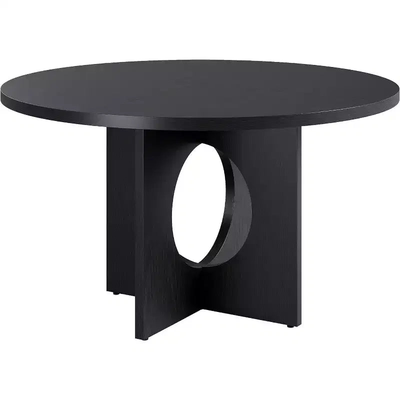 Table de salle à manger ronde de 119,4 cm, noir/brun/brun rougeâtre, piédestal, 4-6 places
