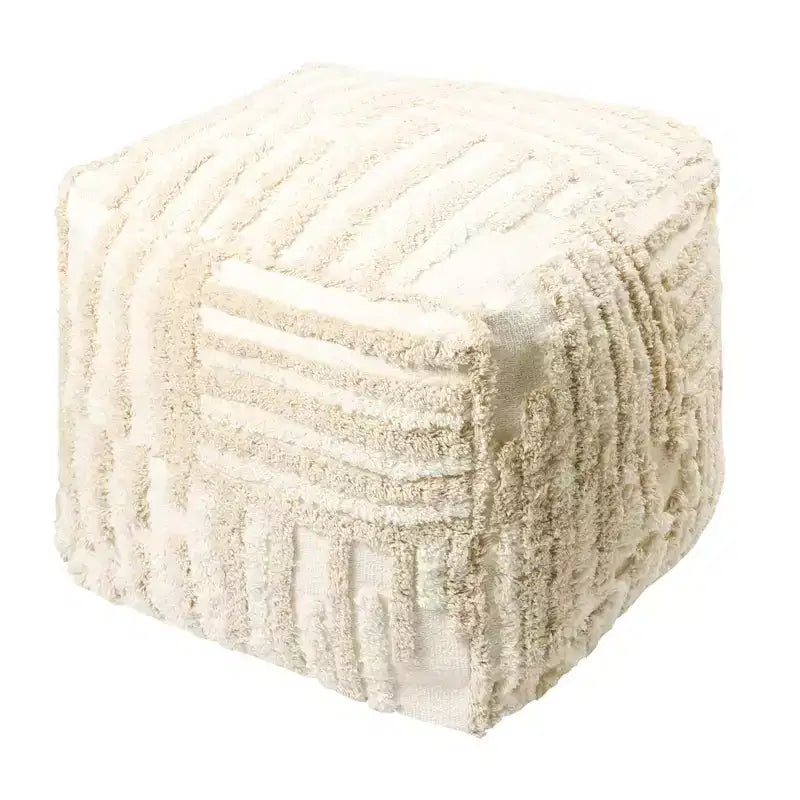 Pouf cube ottoman rayé beige, une place
