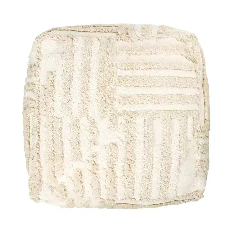Pouf cube ottoman rayé beige, une place