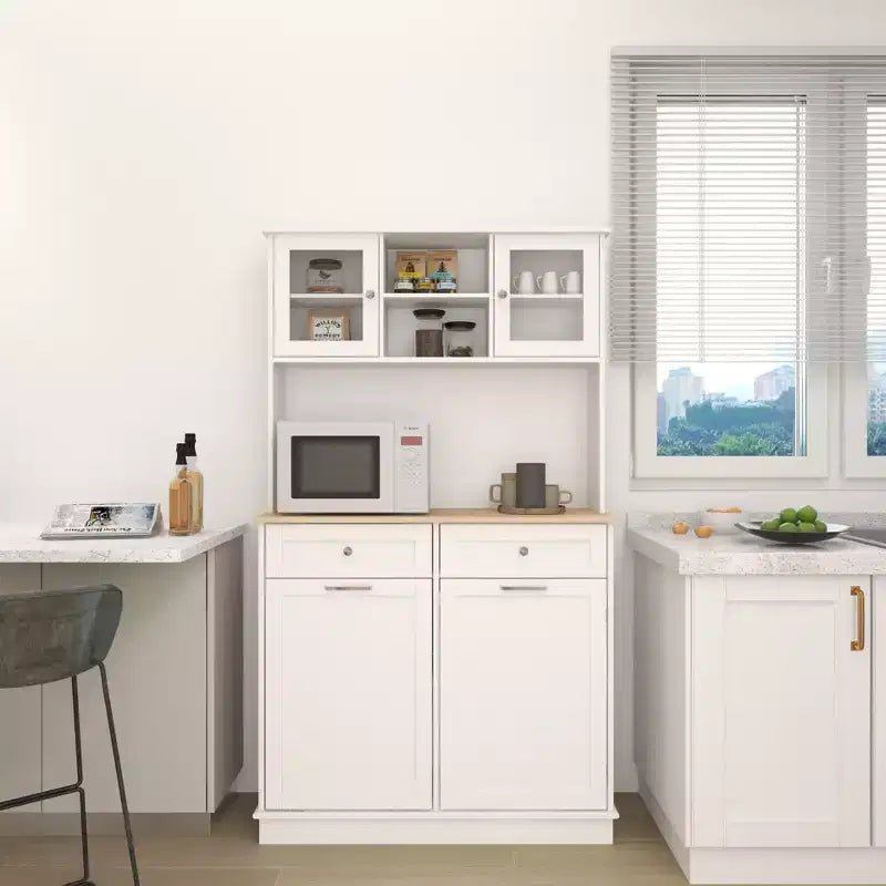 GDFStudio Ackland Modern Wooden Kitchen Pantry Storage Cabinet with Tilt-Out Trash Bin