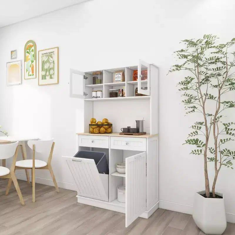 Meuble de cuisine blanc moderne avec poubelle basculante