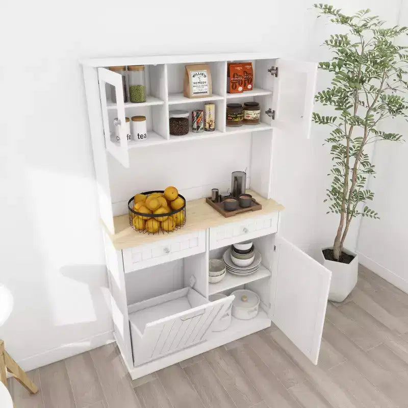 Meuble de cuisine blanc moderne avec poubelle basculante