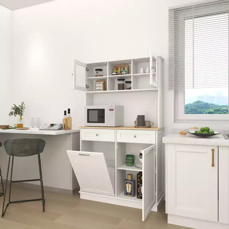 Meuble de cuisine blanc moderne avec poubelle basculante