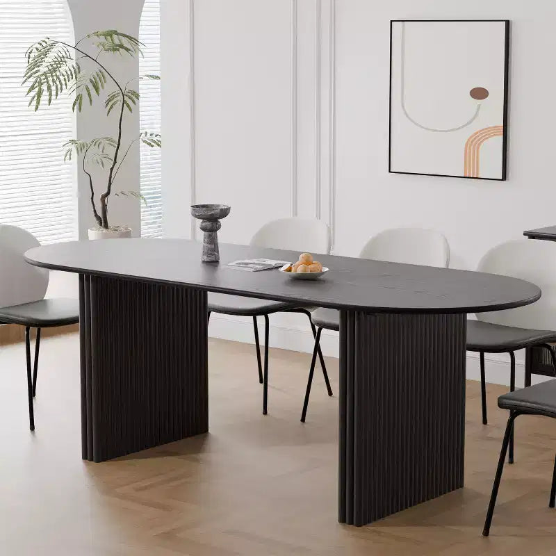 PexFix Large 79 Oval Dining Table Seats 4-6 Modern Farmhouse Kitchen Table with Wood Strip Base for Home Living Room Kitchen Bar in Black