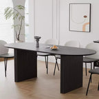 PexFix Large 79 Oval Dining Table Seats 4-6 Modern Farmhouse Kitchen Table with Wood Strip Base for Home Living Room Kitchen Bar in Black