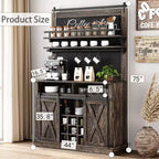 Meuble de bar à café de style rustique marron/chêne foncé/gris/blanc avec porte coulissante de style grange, buffet de rangement haut de 75"
