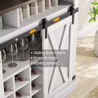 Meuble de bar à café de style rustique marron/chêne foncé/gris/blanc avec porte coulissante de style grange, buffet de rangement haut de 75"
