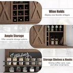 Meuble de bar à café de style rustique marron/chêne foncé/gris/blanc avec porte coulissante de style grange, buffet de rangement haut de 75"