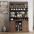 GustoWave 75 Coffee Bar Cabinet with Sliding Barn Door and Blackboard, Farmhouse Buffet Cabinet with Storage, Coffee Hutch Cabinet