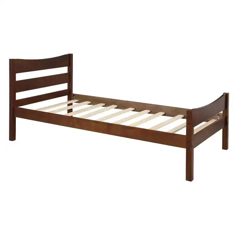 Lit plateforme jumeau blanc avec tête et pied de lit, support à lattes en bois, 1 personne