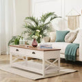 Table basse à 2 niveaux ivoire avec cadre en X, bois, 1 personne