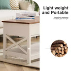 Table basse à 2 niveaux ivoire avec cadre en X, bois, 1 personne