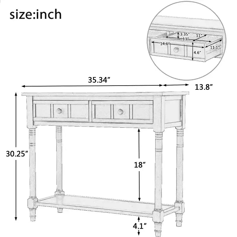 Console traditionnelle avec tiroirs et étagère inférieure, noire / bleu marine foncé / naturelle