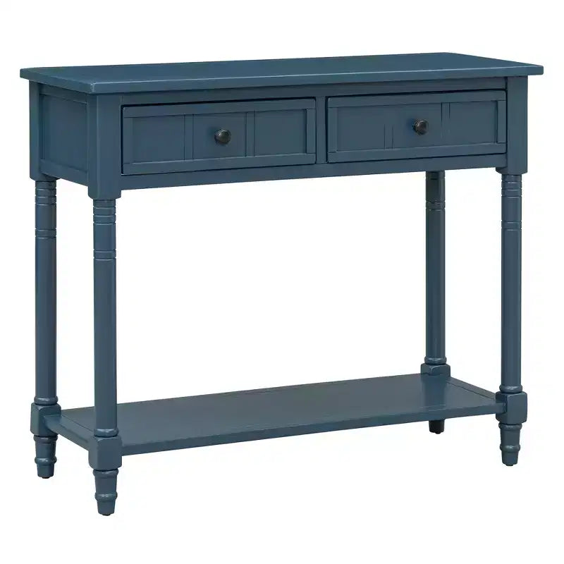 Console traditionnelle avec tiroirs et étagère inférieure, noire / bleu marine foncé / naturelle