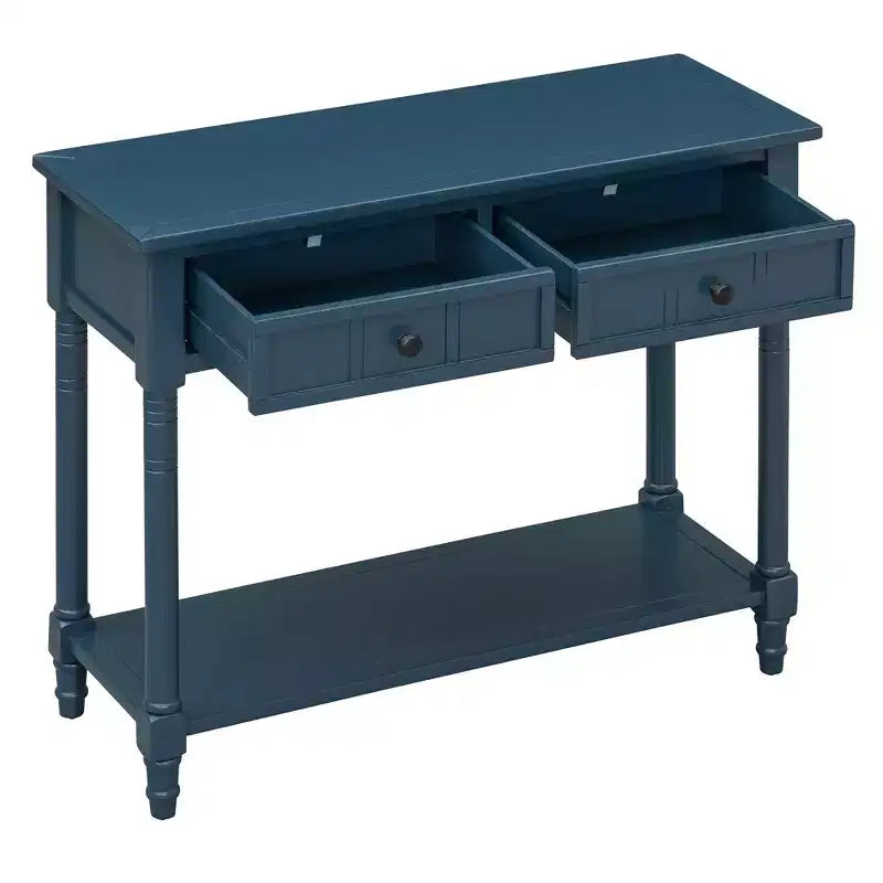 Console traditionnelle avec tiroirs et étagère inférieure, noire / bleu marine foncé / naturelle