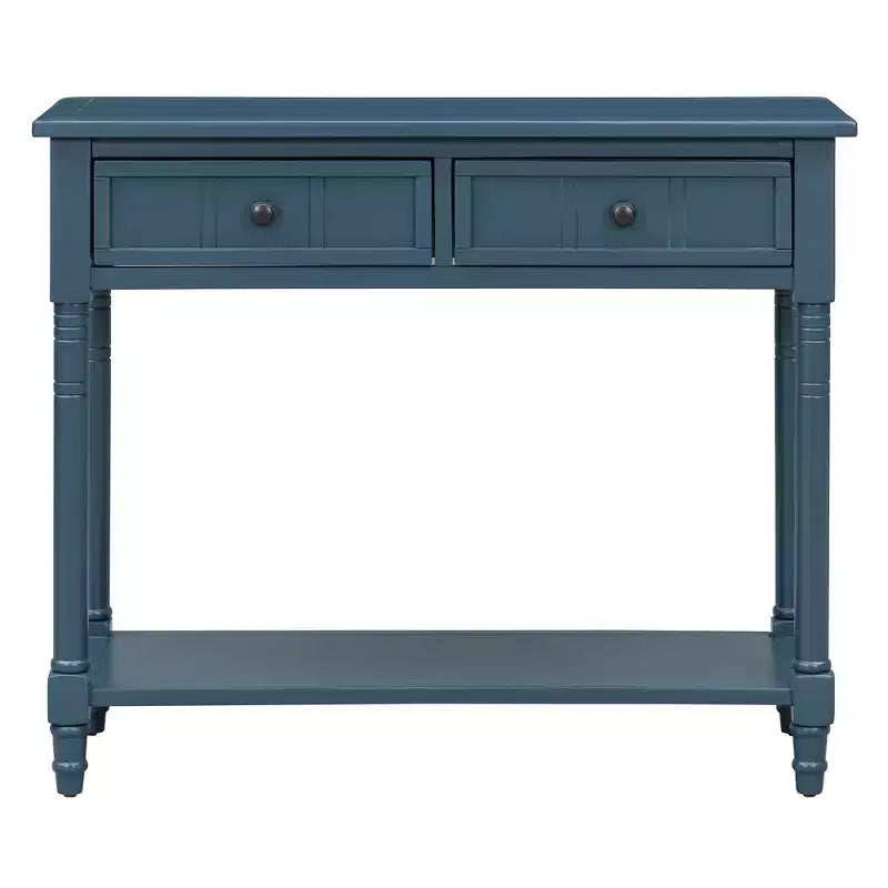 Console traditionnelle avec tiroirs et étagère inférieure, noire / bleu marine foncé / naturelle