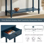 Console traditionnelle avec tiroirs et étagère inférieure, noire / bleu marine foncé / naturelle