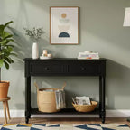 Console traditionnelle avec tiroirs et étagère inférieure, noire / bleu marine foncé / naturelle