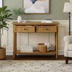 Console traditionnelle avec tiroirs et étagère inférieure, noire / bleu marine foncé / naturelle